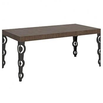 Table de salle à manger orientale extensible 6-20 places, 180-440 cm, bois foncé & métal anthracite – Kazay