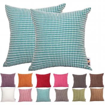 Comoco-2pcs Solid Color Big Corn Striped Thick Corduroy Decorative Cushion Cover for Sofa (55x55cm, Pink)