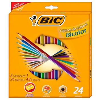 Lápices de Colores Bicolor Dúo Bic Hexagonal 24 pzas
