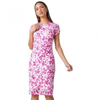 Floral Lace Gathered Stretch Bodycon Dress - White