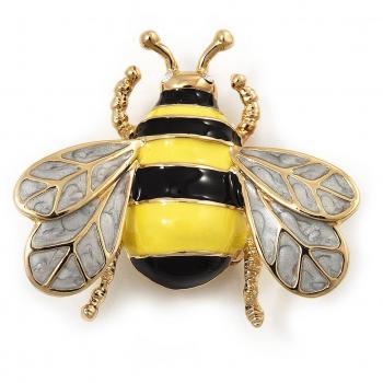 Gold Plated Yellow/Black Enamel Bee Brooch - 4cm Length