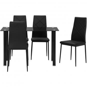 Homcom Set Tavolo da Pranzo con 4 Sedie, Piano in Vetro e Sedie Imbottite in Finta Pelle, Nero