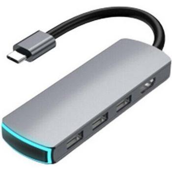 6-in-1 USB-C Hub with 4K HDMI Output, 3 USB 3.0 Ports, 3.5mm Audio Port, 60W Power Delivery, Breathing Light