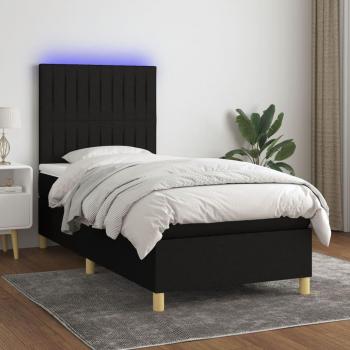 VidaXL Boxspringbett (90 x 190 cm, Schwarz, mit LED-Beleuchtung)