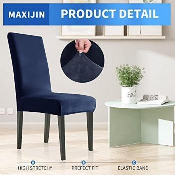 MAXIJIN Velluto Elasticizzato Coprisedie con Schienale 2 pezzi per Sala da Pranzo con Fascia Elastica Lavabile - Blu Navy (1)
