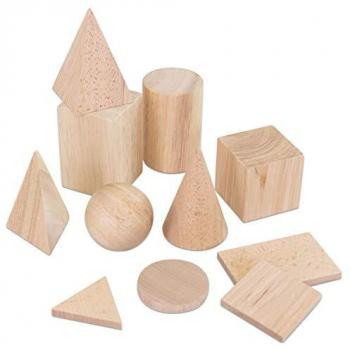 Corps géométriques en bois avec plaques de base - 11 pièces