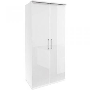 Lomadox OLMO-83 Kleiderschrank 2 Türen Hochglanz Weiß, 90/217/63 cm