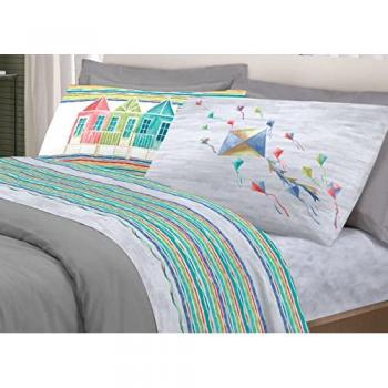 BIANCHERIAWEB Completo Lenzuola Letto Pensieri Delicati 100% Cotone Dis. Aquiloni, misura Singolo colore Grigio