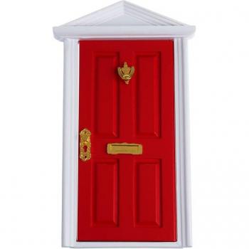 1/12 Dollhouse Red 4-Panel Wooden Door with Knockplate and Letter Slot