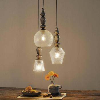 Edit Lighting Hirst 3-Light Cascade Pewter Finish Ceiling Pendant with Textured Glass Shades