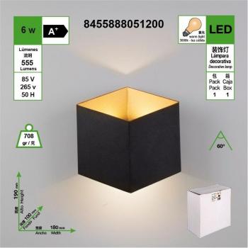 6W Black Square LED Wall Lamp - Waterproof for Indoor and Outdoor Use - Light Yellow