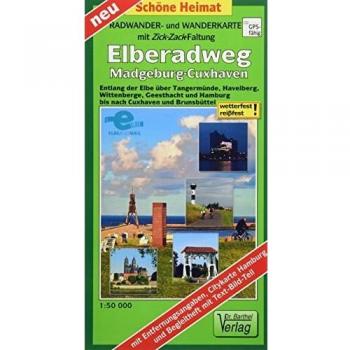 Radwander- und Wanderkarte mit Zick-Zack-Faltung Elberadweg, Magdeburg