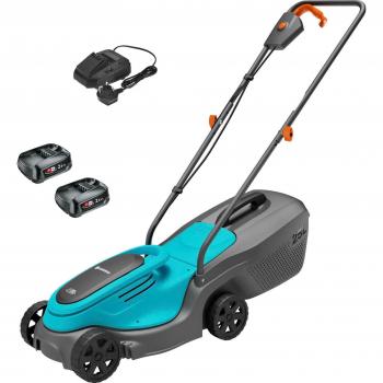 Gardena PowerMax 30 P4A 18V Electric Start Rotary Lawn Mower, 300mm Cutting Width, 2x2.5AH Lithium-Ion Battery, and Fast Charger