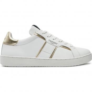 Sneakers Twinset in pelle laminata Oro e Bianco 39