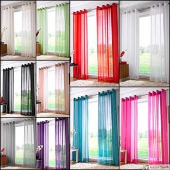 Plain Ring Top Ready Made Single Voile Curtain Red