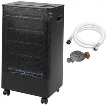 Chauffage d'appoint à gaz Praha Blue Flame Équipé - Prêt à l'emploi livré avec tuyau et détendeur - Intérieur - Brûleur Inox Infrableu - 3 Puissances
