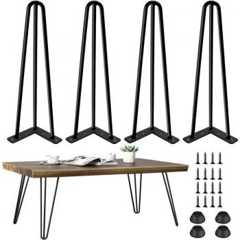 Ulisem Tischbein‑Set 4 Stück – Haarnadel‑Möbelbeine 20 cm, Metall, Schraube & Bodenschoner
