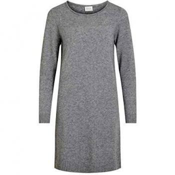 VILA Strickkleid „VIRIL L/S KNIT DRESS – NOOS“, Damen, M, N-Gr, grau (Melange), Feinstrick, 50 % Viskose / 27 % Nylon / 23 % Polyester, meliert, regular fit kniefrei, Rundhals, Langarm Rippstrickbündchen