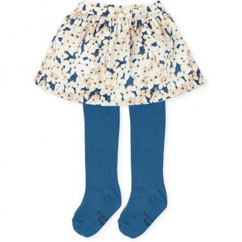 Falda con leotardos de niña blanca con abertura trasera y cremallera, estampado de flores y leotardos a juego