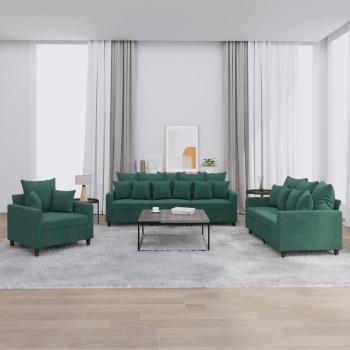 VidaXL Elegant Dark Green Velvet Sofa Set - 3 Pieces