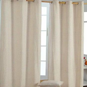 HOMESCAPES Homecapes Beige Cotton Gingham Eyelet Curtains 137 x 182 cm