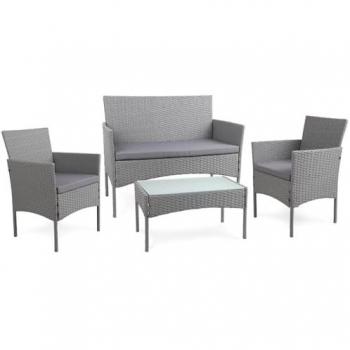 Muebles de Jardín Tulum - Resina Trenzada Gris - 4 Asientos