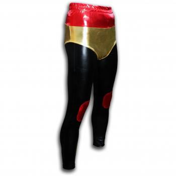 Adult Lucha Libre Black Metallic Red Gold Wrestling Pants (XL - Belt 34 Waist - 43 Length - Ankle 10)