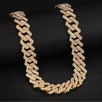 Collier Hip Hop long glacé hommes strass or argent 19mm