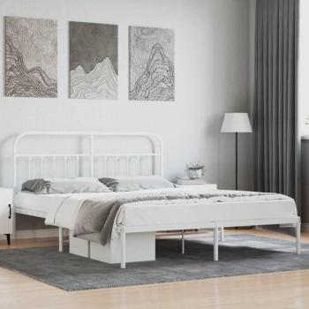 Cama Estructura Rígida 160x200 cm con Cabecero Metálico Blanco – Maison Exclusive