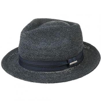 Navy Raffia Fedora Hat, Crochet, Size S (54-55 cm)