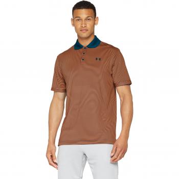 UA 2018 Men's Golf Polo – Patterned Striped Magma Orange (Large)