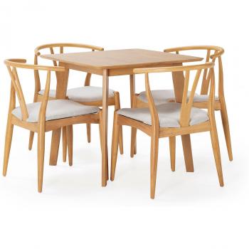 Conjunto de Mesa y Sillas Rustic 80×80, Color Roble