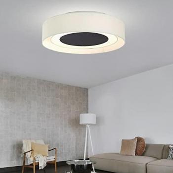 Abat-jour Ronde en Tissu Noir-Blanc, Plafonnier LED 16W 710Lm