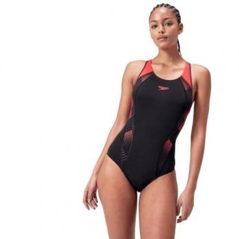 Costume da bagno intero Speedo Placement Laneback donna nero/rosso