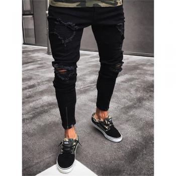 Plus Size S/3XL Men's Cool Brand Black Skinny Ripped Jeans