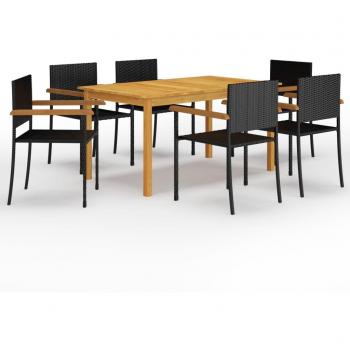 VidaXL Set of 7 Garden Dining Chairs and Table, Black