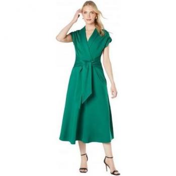Damen-Midikleid aus Ponte mit Taillenbindung in Smaragdgrün