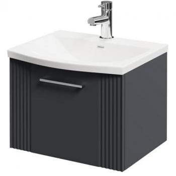 Avant Wall Mounted Vanity Unit, 1 Tap Hole, Curved Basin, Single Drawer, Satin Anthracite, MDF, 500mm