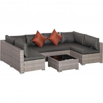 Outsunny Set Mobili da Giardino Tavolo da Pranzo, Tavolino e Sedie da Giardino 7pz con Cuscini in Rattan, Crema (Aosom)