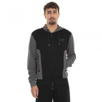Felpa con cappuccio EA7 Athletic Colorblock Full Zip Nera Grigia - XXL