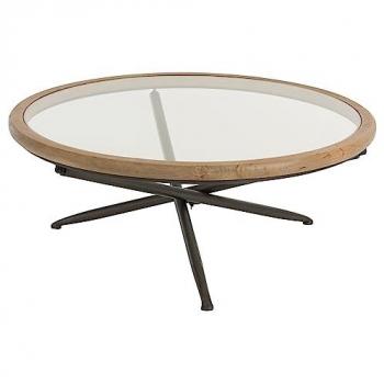 Table basse ronde en bois et verre naturel large Ilano D 100 cm