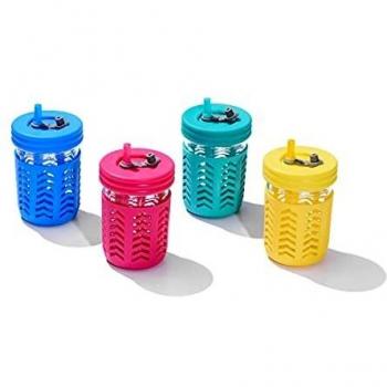 Toddler Snack & Sippy Cup Combo – 4 Mini Mason Jars, 8oz, Spill‑Proof, Reusable Straws