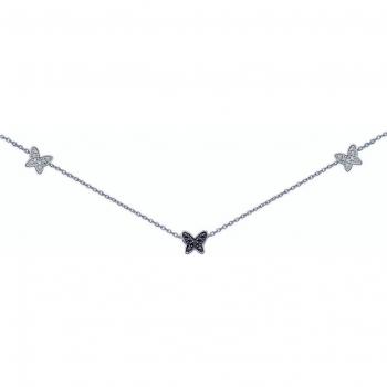 Collier d'Oro Ronde di Farfalle Nero e Bianco [G1228]