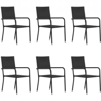 VidaXL Garden Chairs Set of 6 Stackable Black Poly Rattan