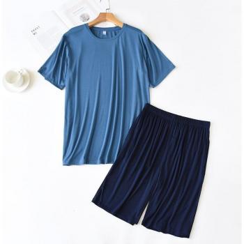 Pijama informal para hombre de algodón, camiseta de manga corta y pantalones cortos, talla XXXL