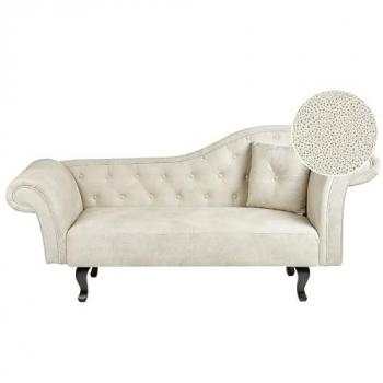 BELIANI Retro Right Hand Chaise Lounge Velvet Button Tuft with Cushion Light Beige Lattes ii