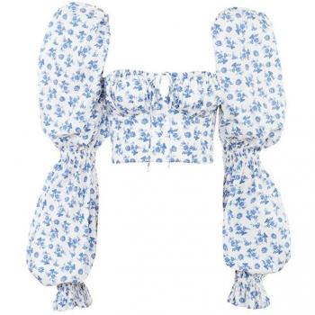 Blusa de Manga Puff con Cuello Cuadrado y Estampado Floral