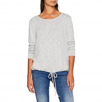 TOM TAILOR Damen Langarmshirt mit Tunnelzug am Bündchen, Grau (Silver Melange 2527), Small