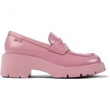 Mocasines de Piel Rosa con Tacón de Bloque para Mujer