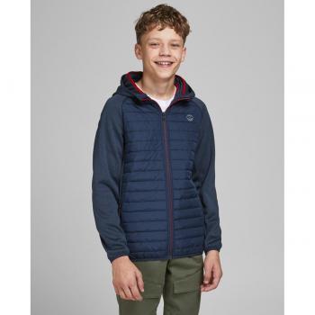 JACK & JONES JUNIOR gewatteerde parka tussenjas JJEMULTI donkerblauw/donkerrood